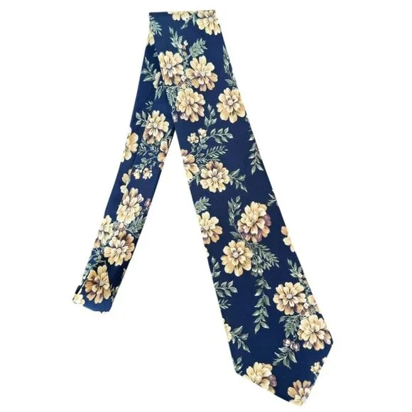 Geoffrey Beene Floral Silk Wide Vintage Tie Blue Cream Business Spring Summer - Picture 1 of 6